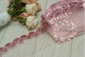 Sequin Lace, PINK, Scalloped Edge Trim - 1m length